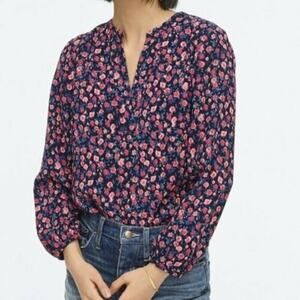 J.Crew Open V-neck Crepe Dotted Floral Watercolor Blouse Top SZ S